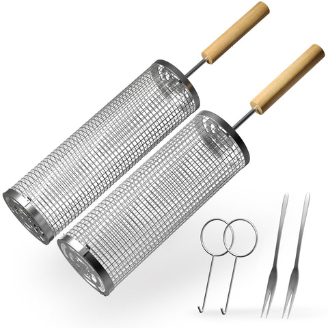Stainless Steel Rolling Barbecue Grilling Basket - 2 Piece