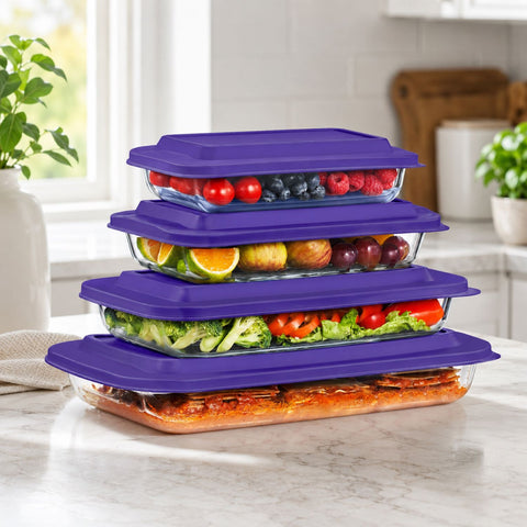 Deep Glass Baking Dish Set with Lids (8 Pcs)