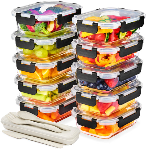 Rectangular Glass Meal Prep Containers Airtight Lids (Set of 10)