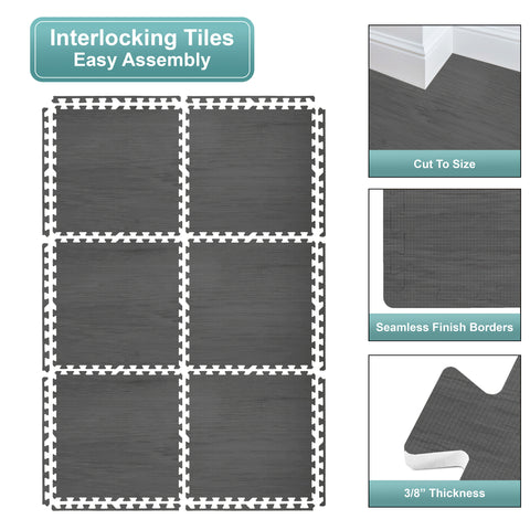 16 Tiles 64 Sq ft Wood Grain Foam Mats