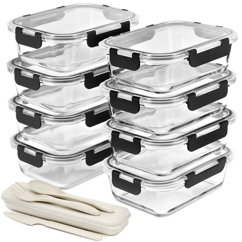 Rectangular Glass Meal Prep Containers Airtight (Set of 8)