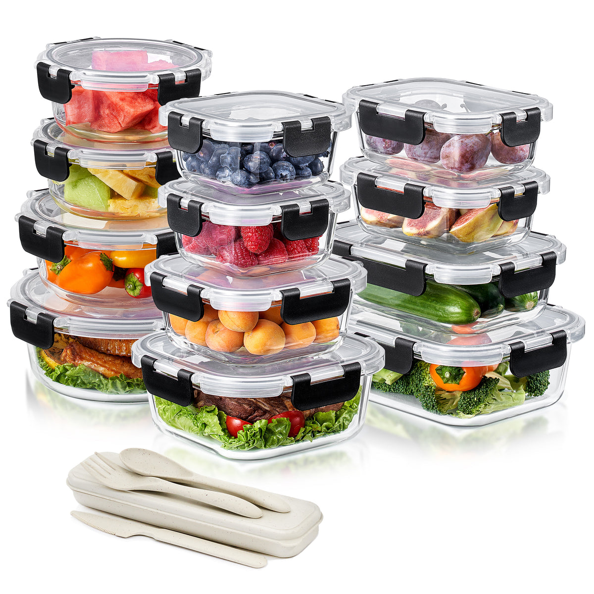 Glass Food Storage Airtight Containers with Lids (24 Pcs)