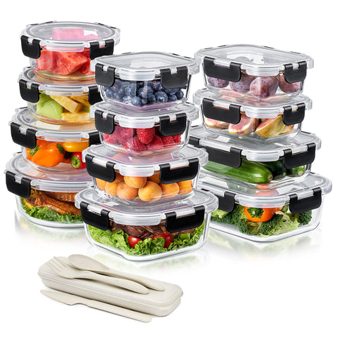 Glass Food Storage Airtight Containers with Lids (24 Pcs)