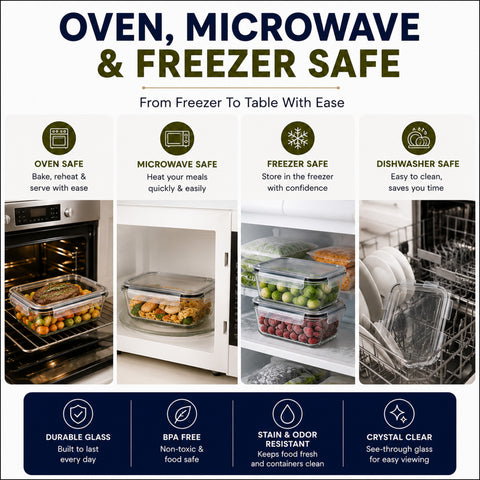 Glass Food Storage Containers with Lids and Vents