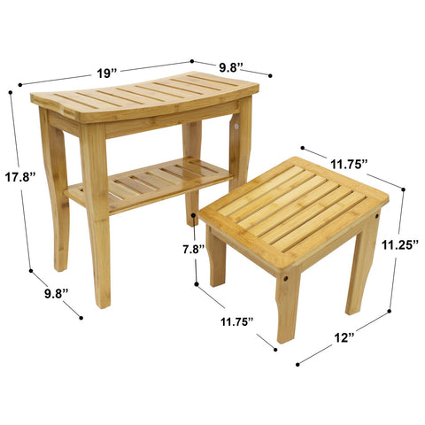 Bamboo Shower Bench and Foot Stool Set