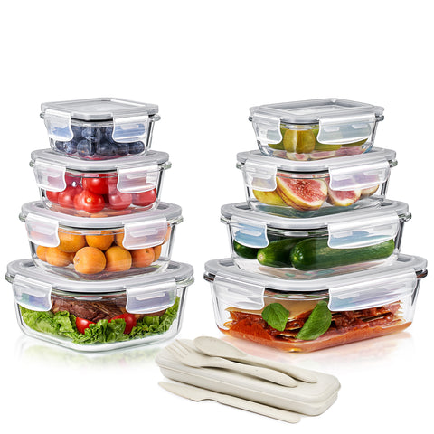 Glass Food Storage Containers with Lids (16 Pcs)
