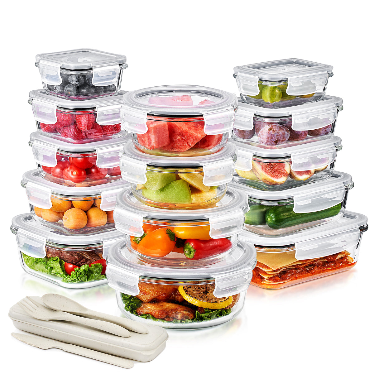 Glass Food Storage Airtight Containers with Lids (28 Pcs)