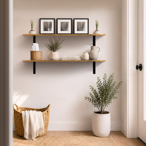 Wall Shelves with Metal Bracket (Set of 2)