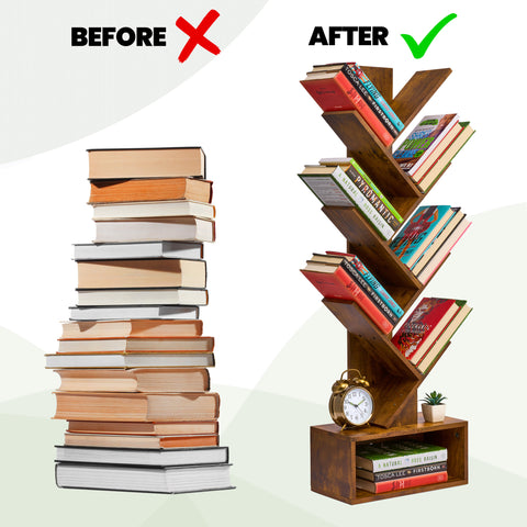 7 Tier Tree Bookshelf with Storage