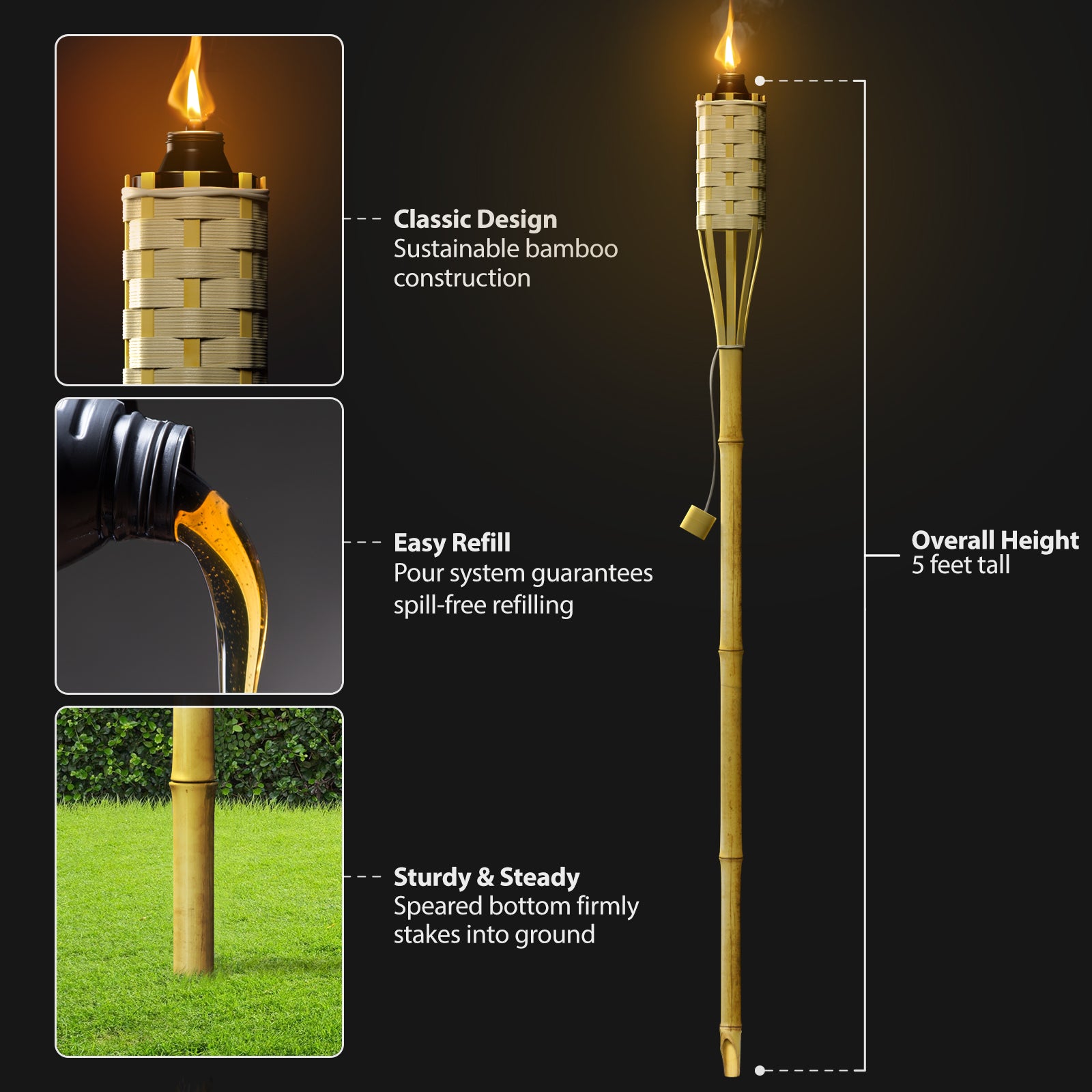 Matney refillable outdoor metal patio and backyard torches