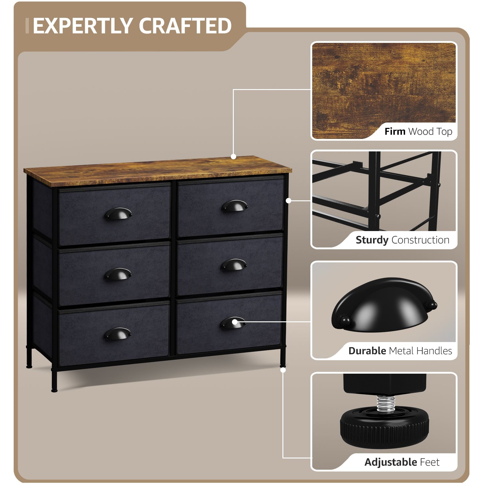 6-Drawer Rustic Wood Dresser