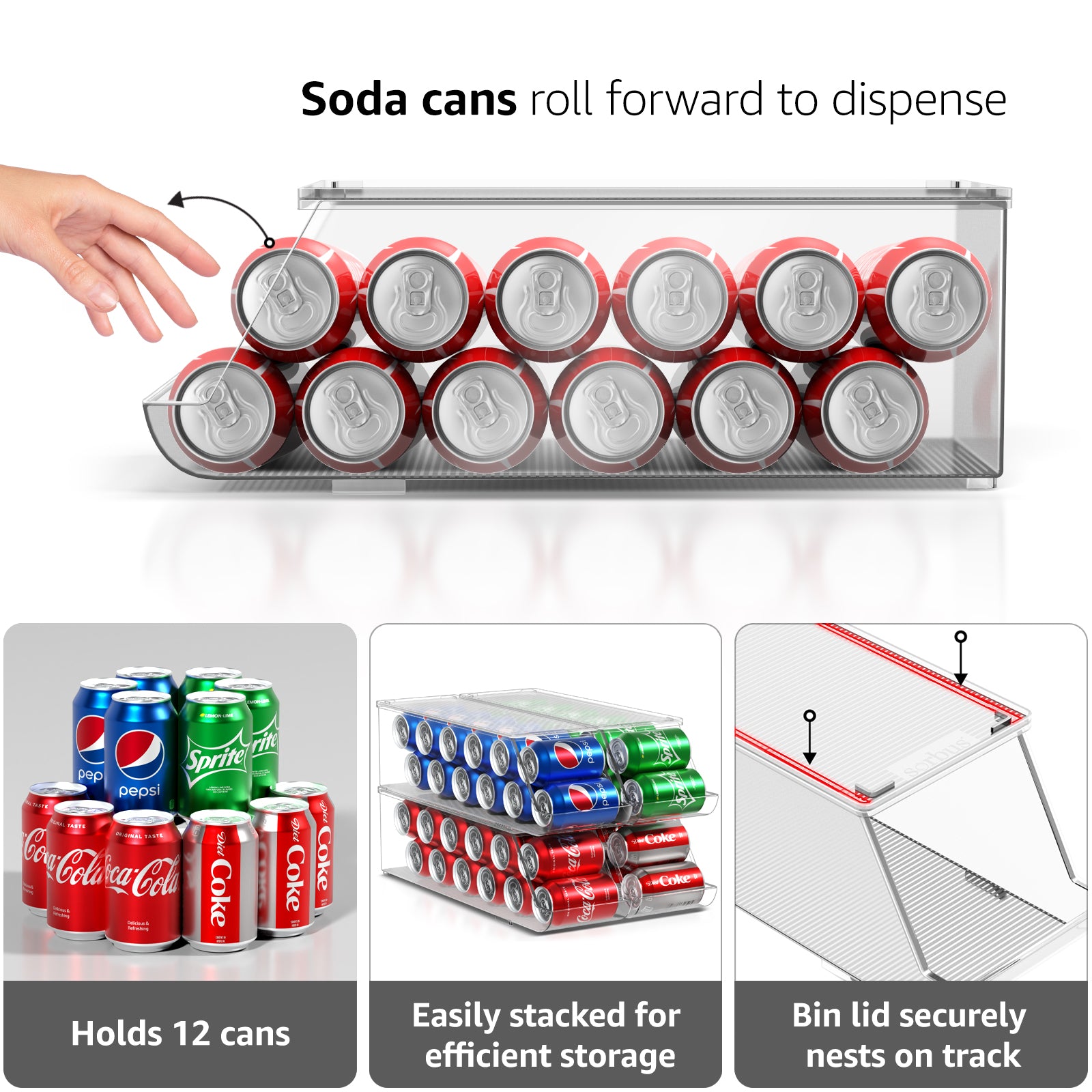 Soda, Beer, Coke, Can Dispenser Refrigerator Beverage Rack Storage Holder