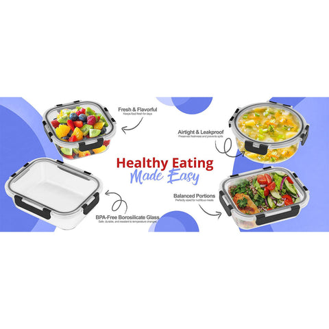 Rectangular Glass Meal Prep Containers Airtight Lids (Set of 10)