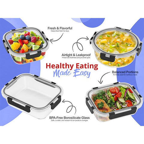 Rectangular Glass Meal Prep Containers Airtight (Set of 8)