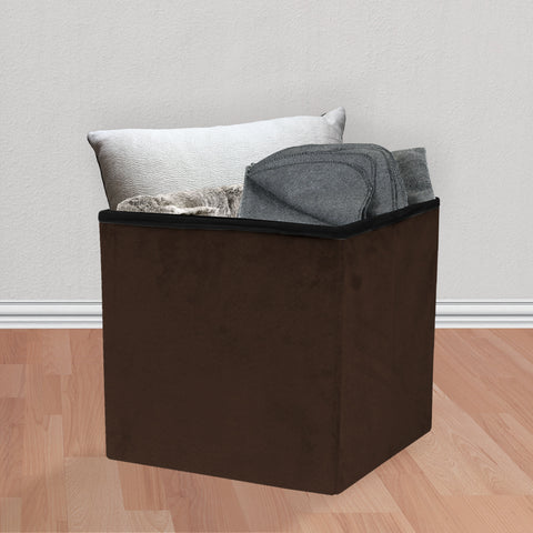 Faux Suede Storage Ottoman Cube