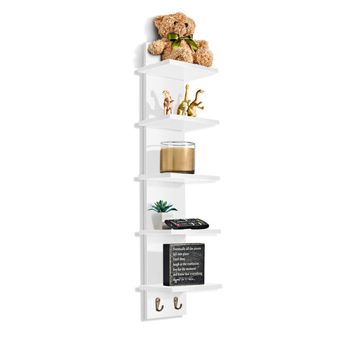 5 Tier Vertical Wall Shelf Unit with Hooks