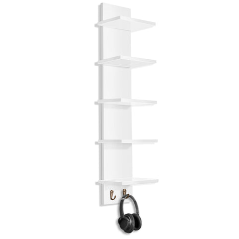 5 Tier Vertical Wall Shelf Unit with Hooks