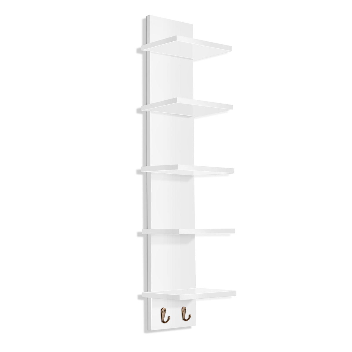 5 Tier Vertical Wall Shelf Unit with Hooks