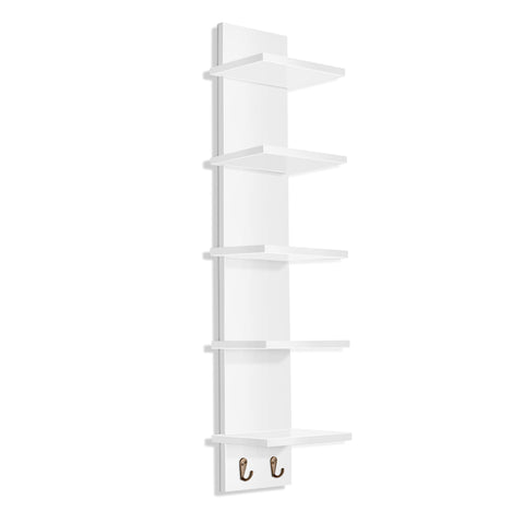 5 Tier Vertical Wall Shelf Unit with Hooks