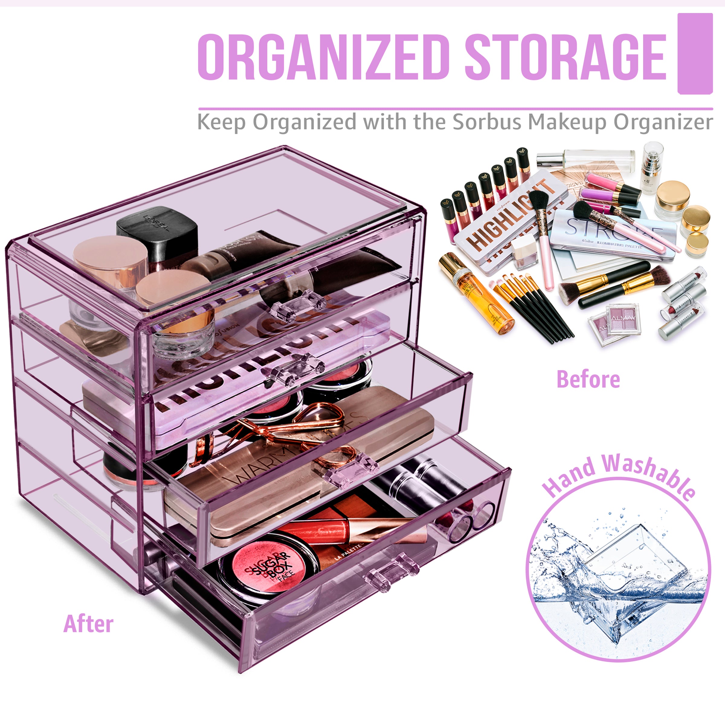 Sorbus Makeup Organizer - 4 Drawer Acrylic Make Up Organizers and Storage  for Cosmetics, Jewelry, Beauty Supplies, Clear Makeup Organizer for Vanity