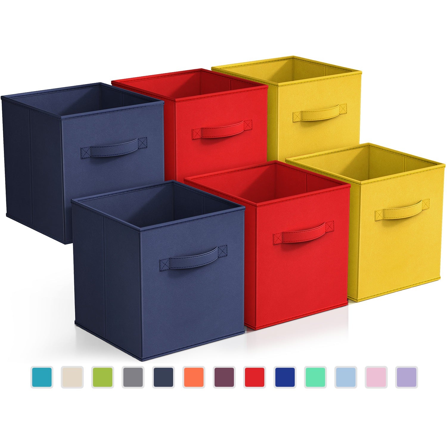 mDesign Modern Stackable Fabric Covered Bin with Bamboo Lid, 4 Pack, Navy Blue
