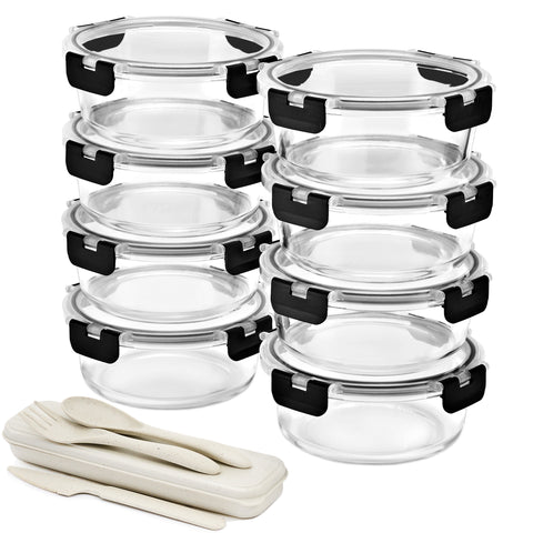 Glass Round Food Containers with Airtight Lids (8 Pack)