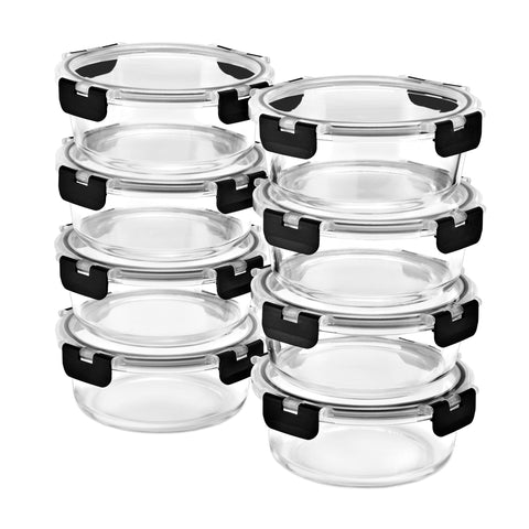 Glass Round Food Containers with Airtight Lids (8 Pack)