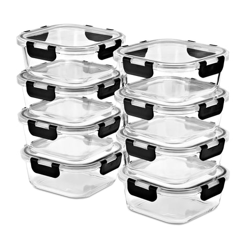 Square Glass Meal Prep Containers Airtight Lids (Set of 8)