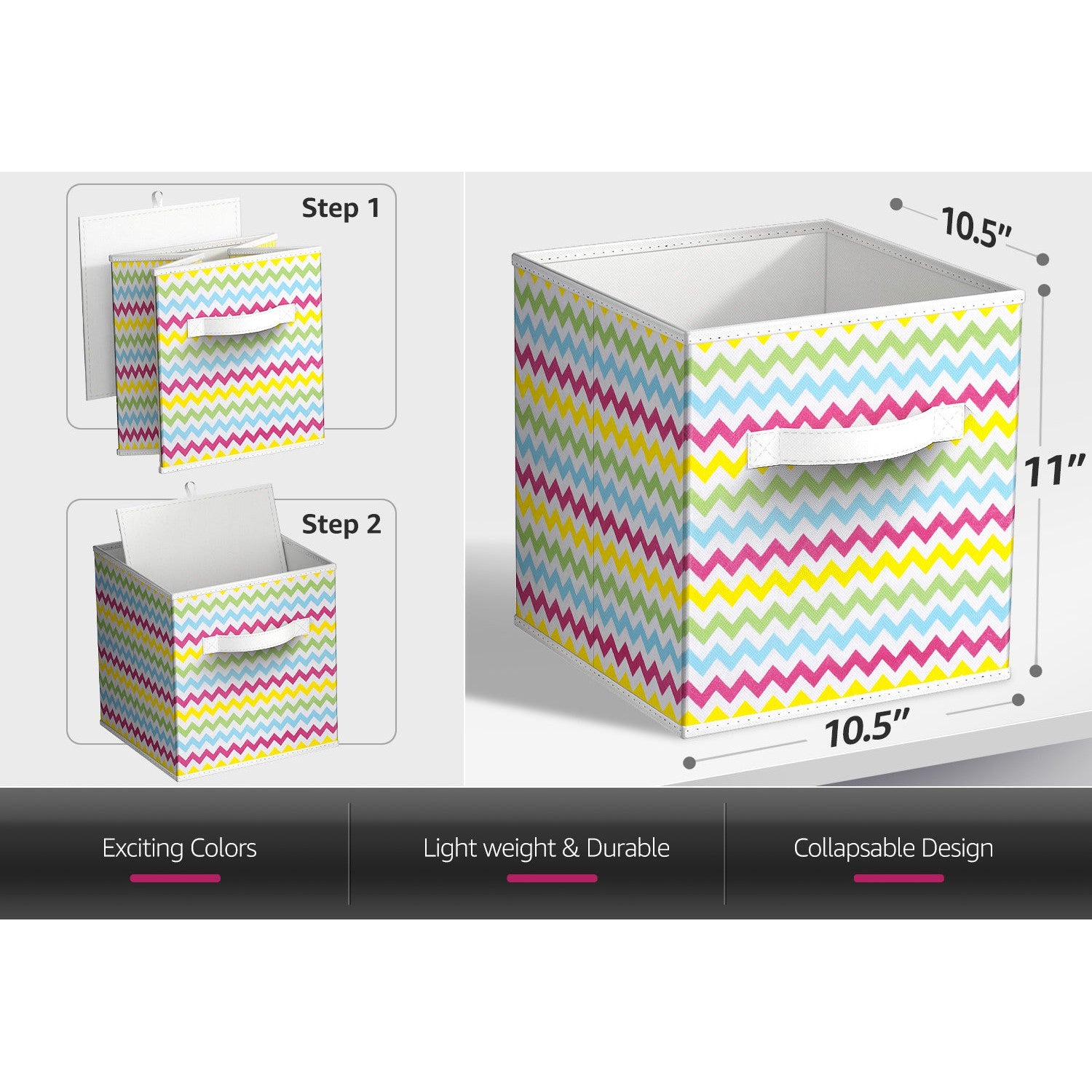 Storage Cube Bins, Rainbow Chevron Print (6-Pack)