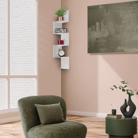 5-Tier Zig Zag Geometric Corner Wall Book Shelf Unit