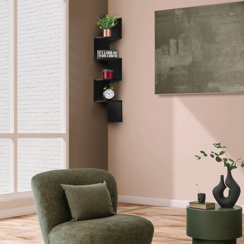 5-Tier Zig Zag Geometric Corner Wall Book Shelf Unit