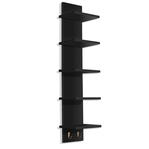 5 Tier Vertical Wall Shelf Unit with Hooks