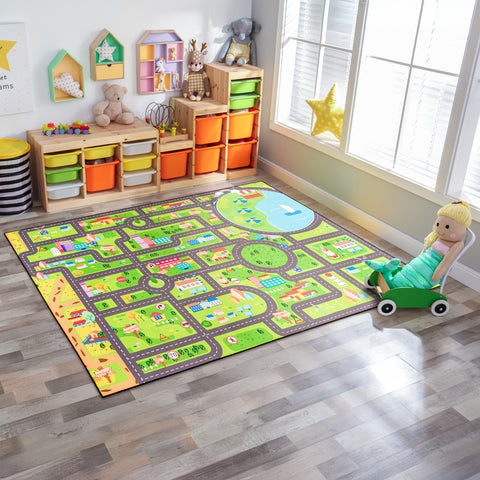 City Streets Car Road Map Kids Play Mat (L, XL)