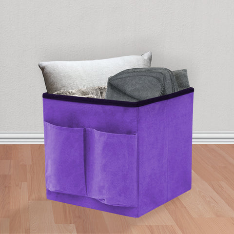 Faux Suede Storage Ottoman Cube with Pockets