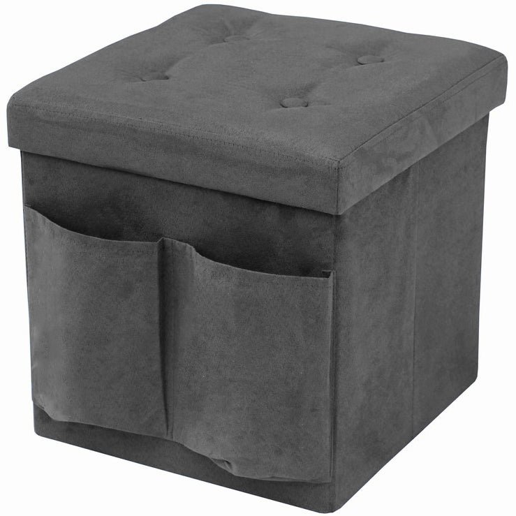 Faux Suede Storage Ottoman Cube with Pockets - Sorbus Home