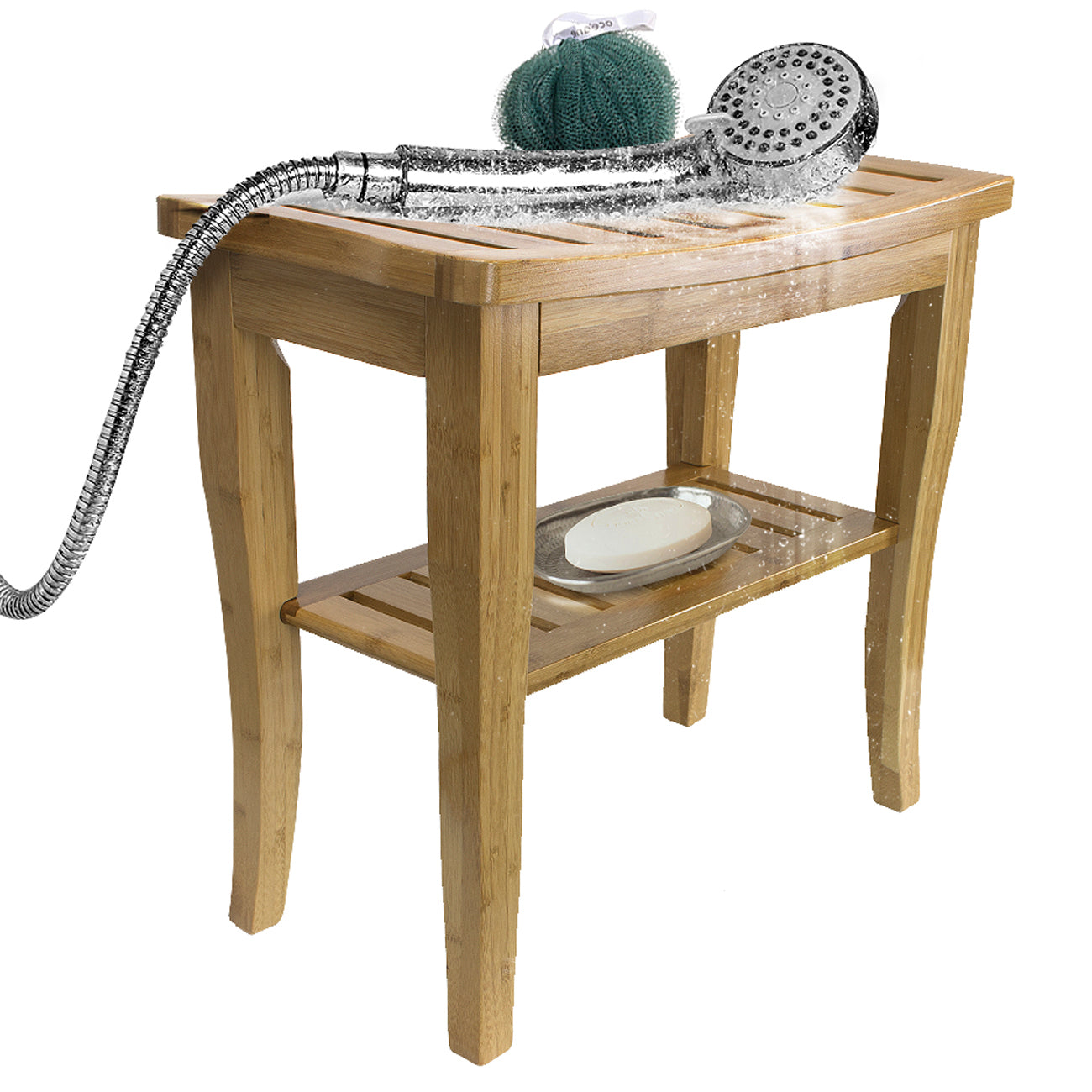 Bamboo Bench Stool with Shelf - Sorbus Home