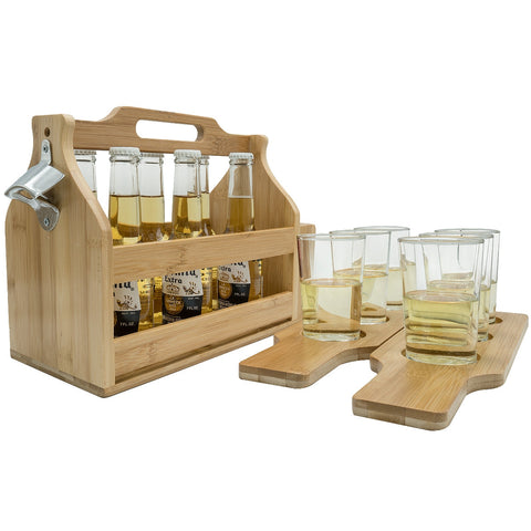 Bamboo Wine Caddy with Bottle Opener & Sampler Paddles - Sorbus Home