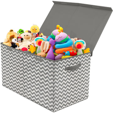 Kids Collapsible Storage Toy Chest - Chevron Pattern (Large) - Sorbus Home