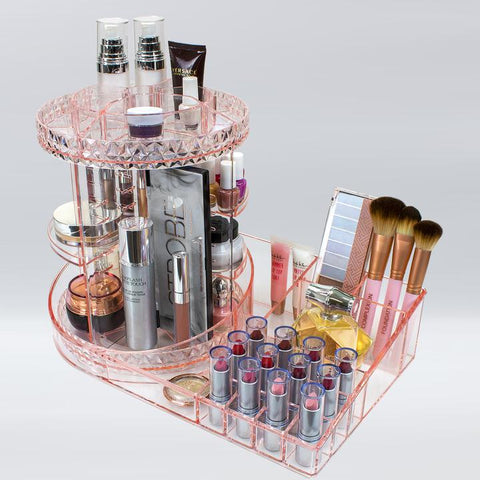 360° Makeup Organizer Carousel Tray Station