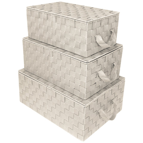 3-Piece Woven Storage Lid Basket Set - Sorbus Home