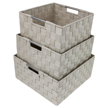 3-Piece Double Woven Basket Bin Set - Sorbus Home