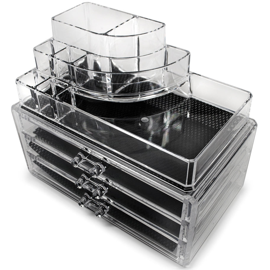 Small Round Top Makeup Organizer Set - Clear