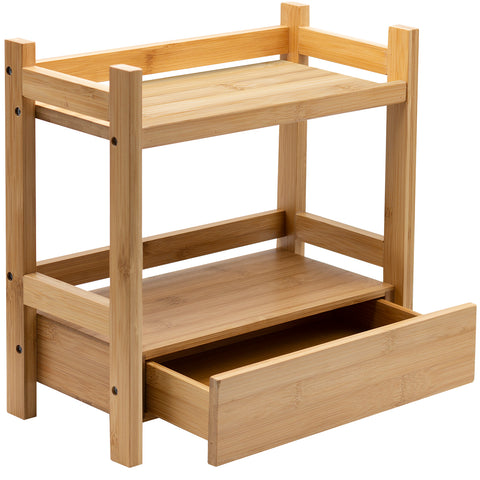 2-Tier Bamboo Countertop Shelf with Drawer
