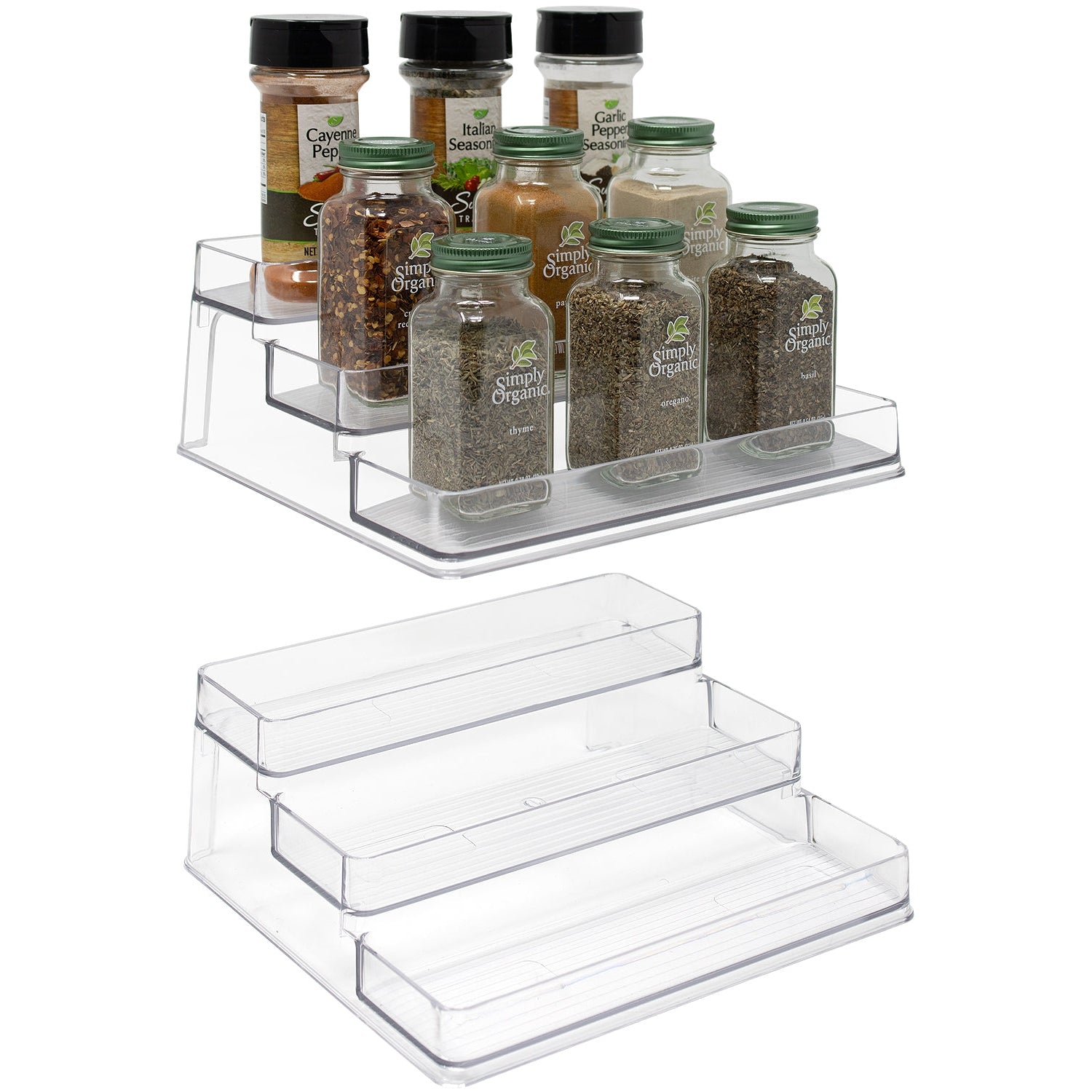 mDesign Plastic Kitchen Tiered Food Storage Shelves, 2 Levels, 4 Pack Clear