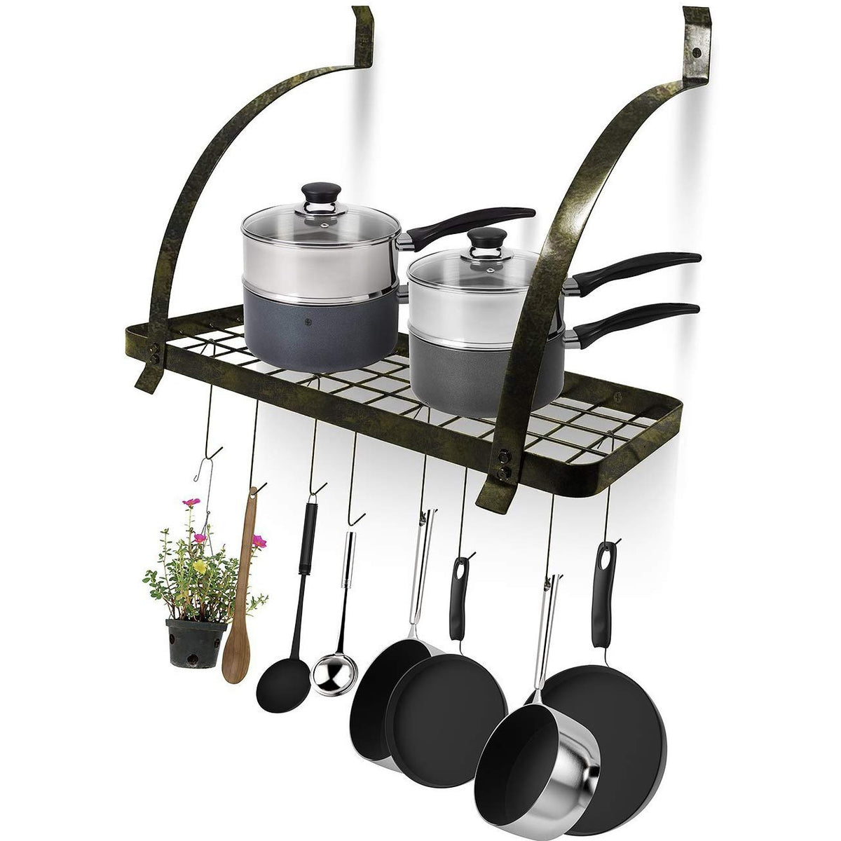 Wall Mounted Pot Rack with Hooks