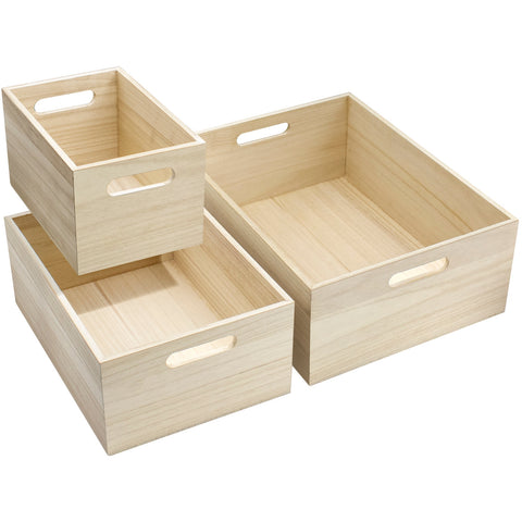 3-Piece Wooden All-Purpose Storage Bins (Unfinished Wood)