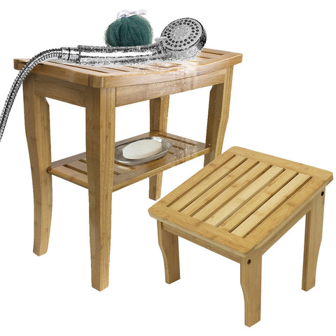 Bamboo Shower Bench and Foot Stool Set