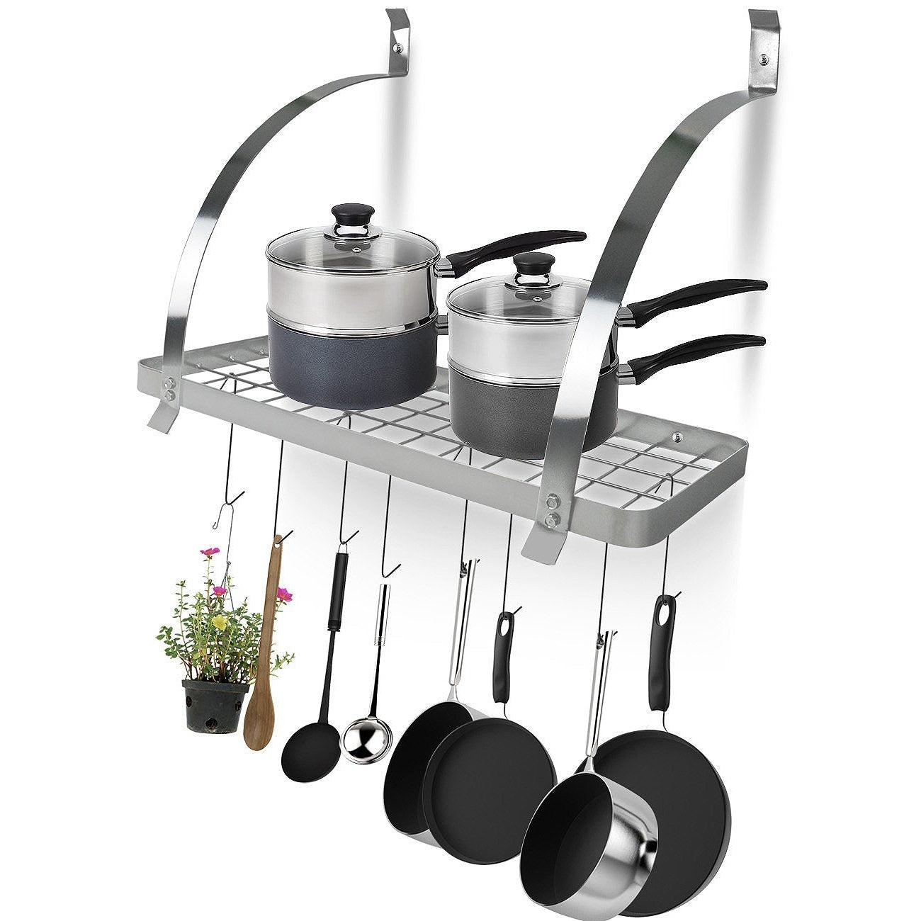 Wall Mounted Pot Rack with Hooks