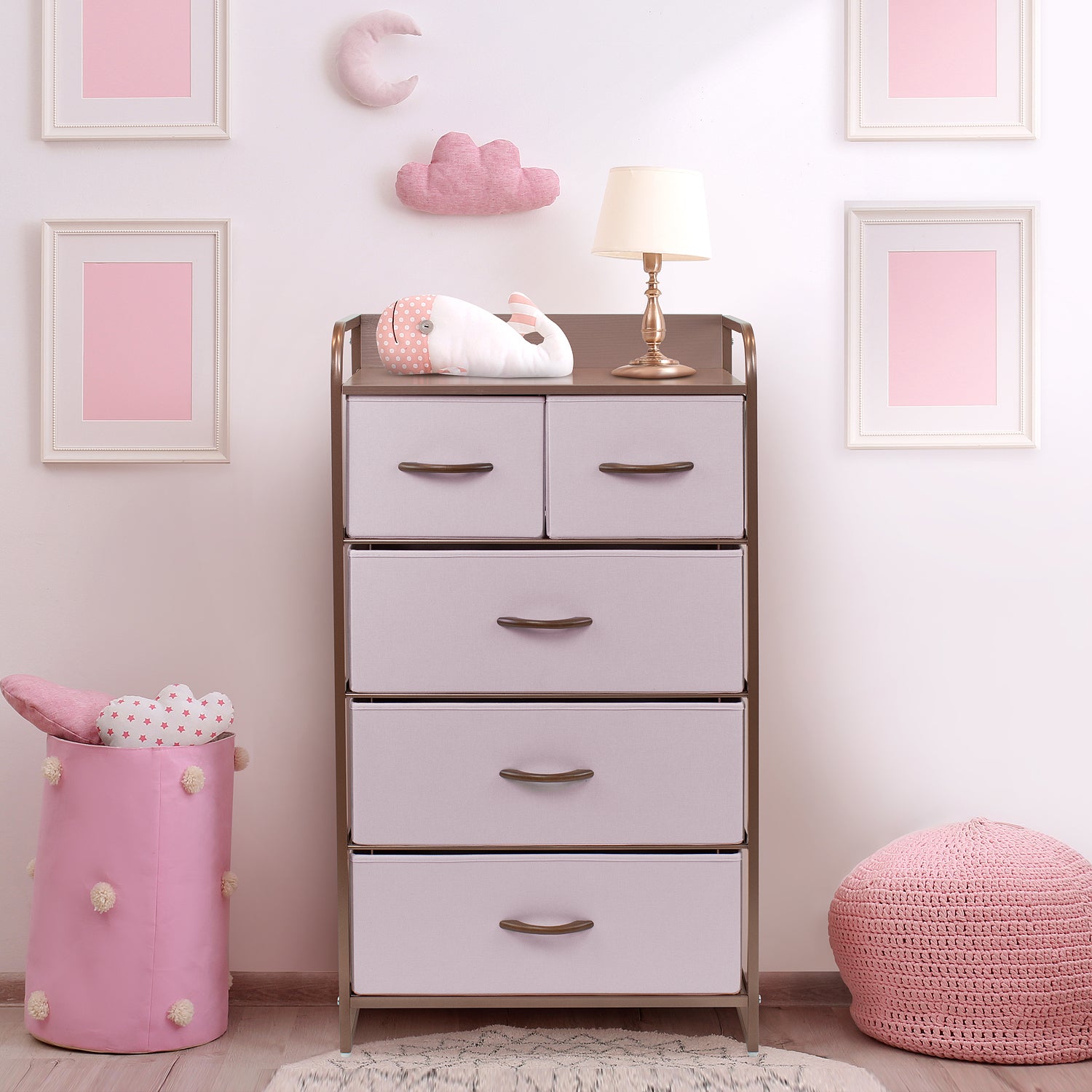 5-Drawer Dresser Chest (Rose Pink)