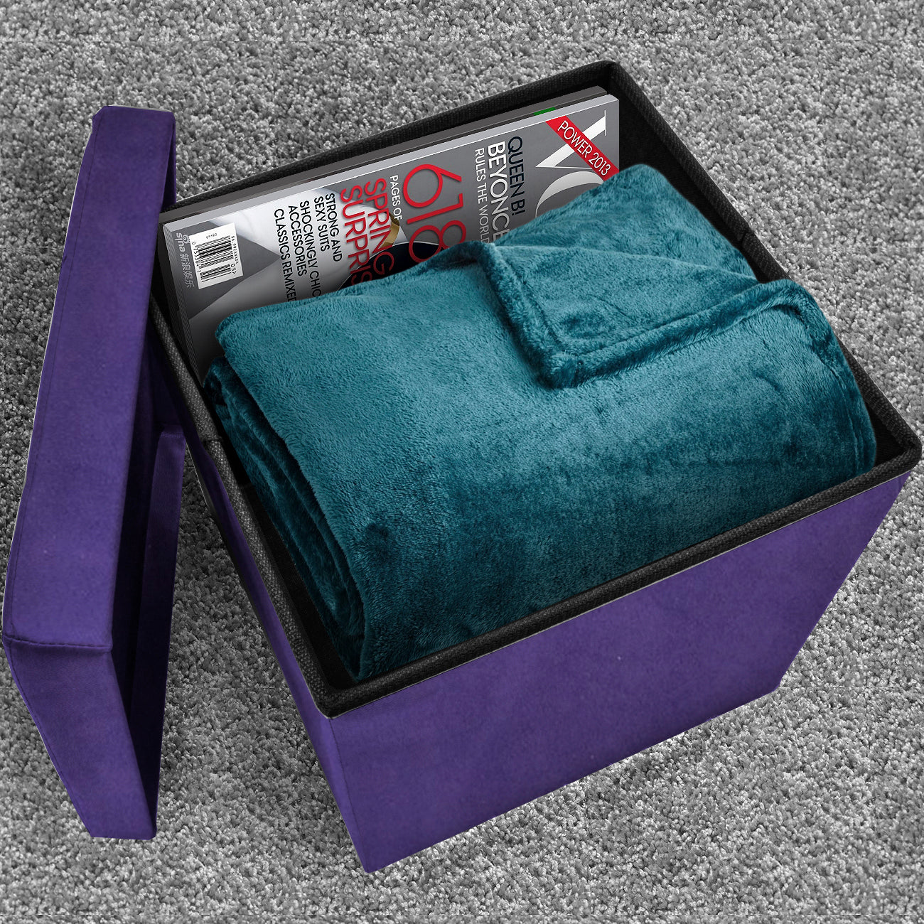 Faux Suede Storage Ottoman Cube with Pockets
